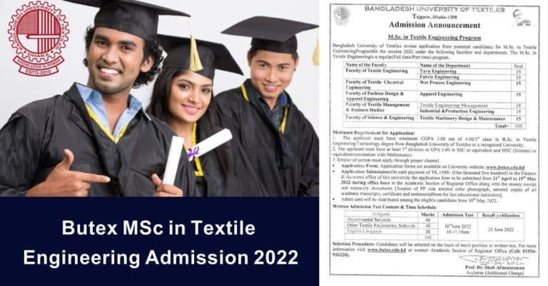 Butex MSc In Textile Engineering Admission 2022