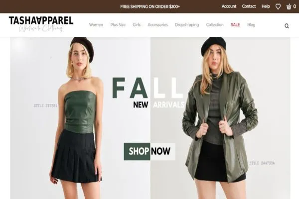 10 Top Wholesale Clothing Sites for USA Boutiques 4 Figure: Tasha Apparel Website