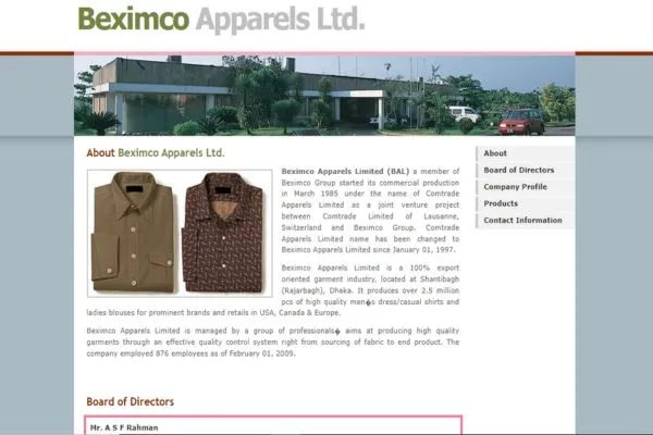 Top 10 Garment Exporters in Bangladesh 8 Figure: Beximco Apparels Ltd Website