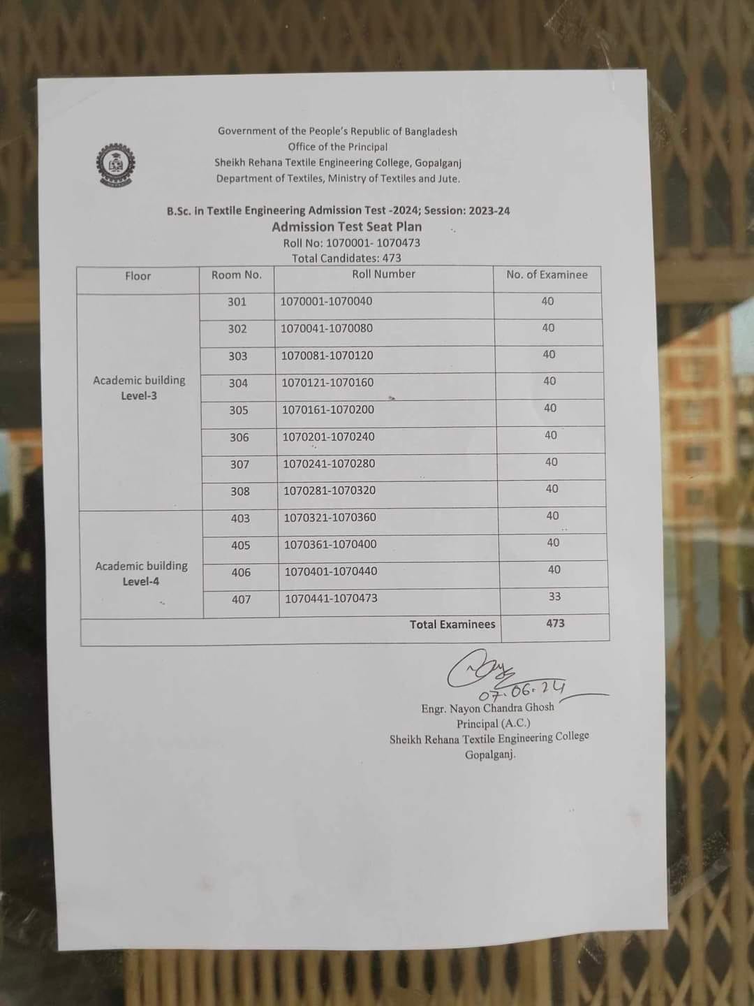 Textile Engineering Colleges Seat Plan 2024 | Result Published 5 Sheikh Rehana Textile Engineering College Seat Plan SRTEC Seat Plan